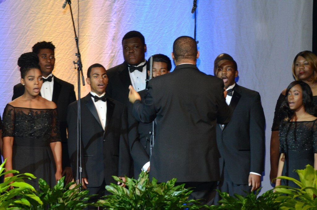 The Fisk Jubilee Singers performs at the university's 150th gala in April 2016. Credit: Raymond Wade/Fisk University.